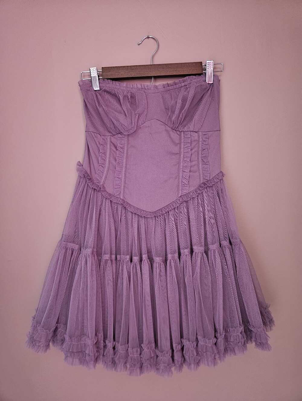Light Before Dark Urban Outfitters Mauve Lavender Tulle Corset Ruffle Mini Dress